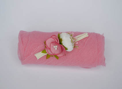Pale Pink Wrap Set with White/Pink Blooms