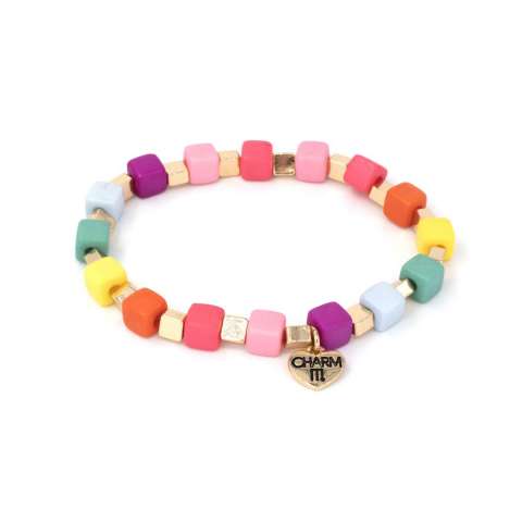 Gold Multi Cube Stretch Bead Bracelet