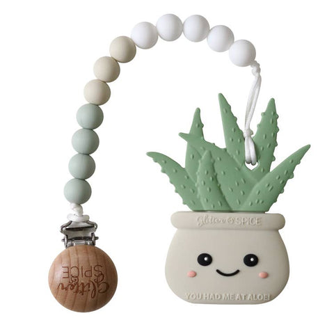 Silicone Teether Set - Aloe Plant - Sandy Gray