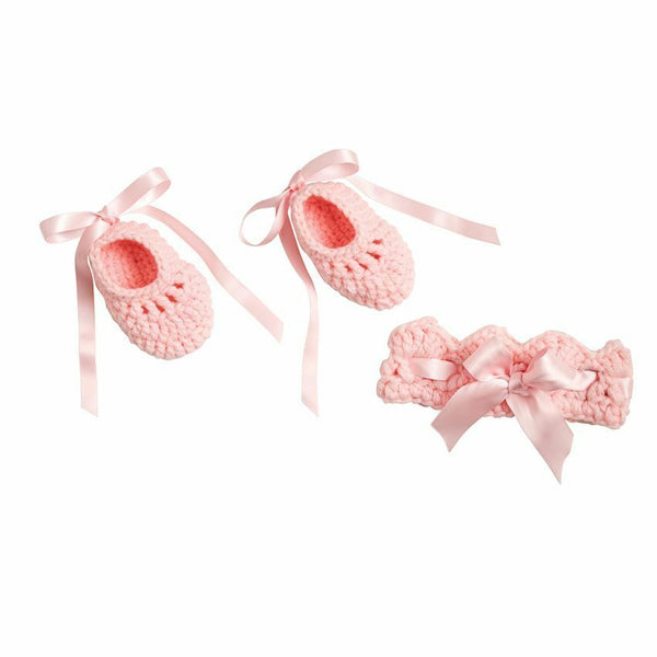 Pink Crochet Crown Headband & Ballet Slippers