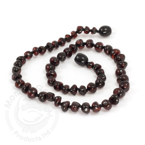 Amber Teething Necklace-  Baroque Dark Cherry - 1002