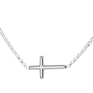 Sterling Silver Girls Horizontal Cross Necklace Kids & Women 14 inch adjustable