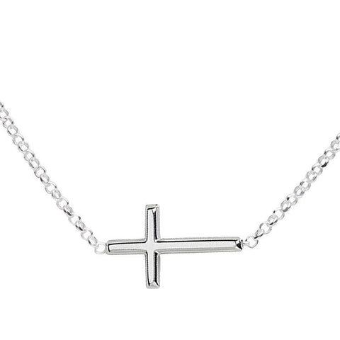 Sterling Silver Girls Horizontal Cross Necklace Kids & Women 14 inch adjustable