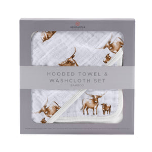 Longhorn Hooded Towel and Washcloth Set