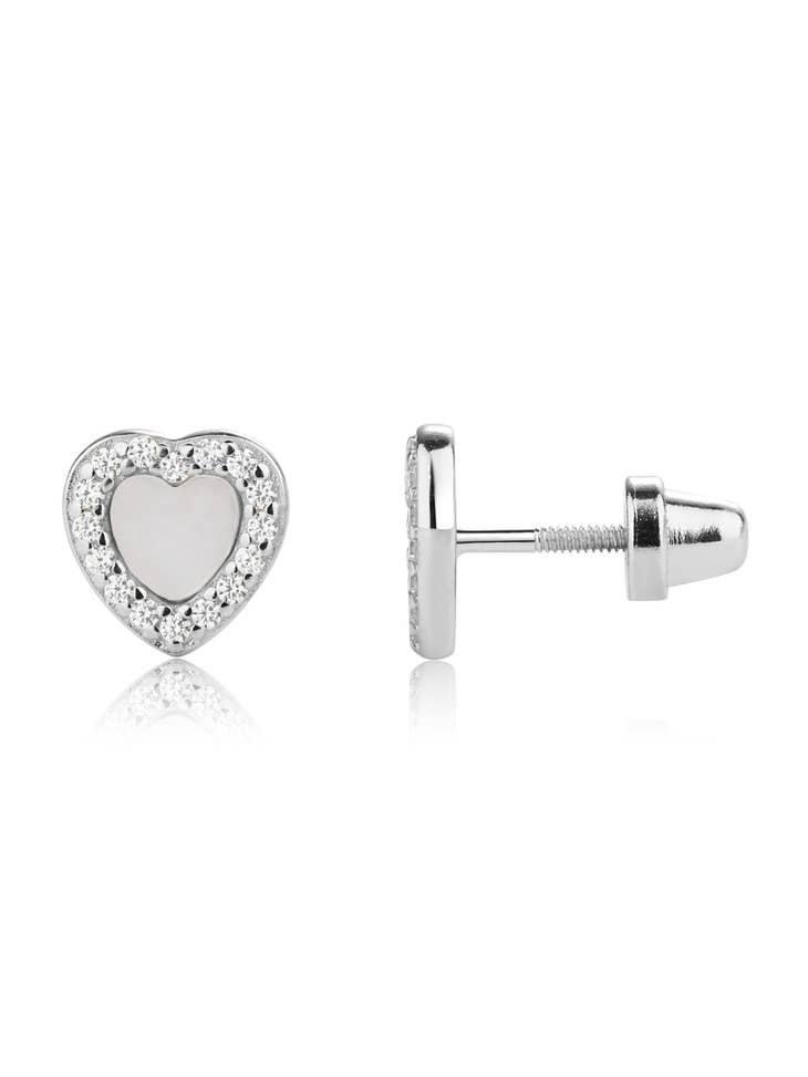 Sterling Silver Mother of Pearl Heart Earrings