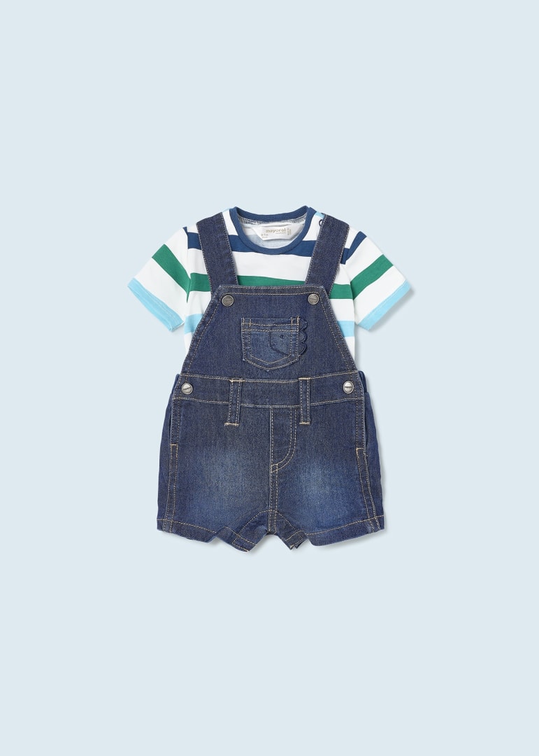 Ocean Dino Denim Overall Set