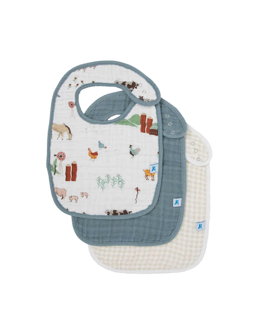 Cotton Muslin Classic Bib 3 Pack - Farmyard