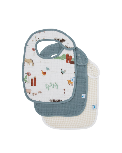 Cotton Muslin Classic Bib 3 Pack - Farmyard