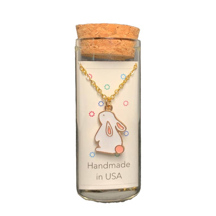 Easter Bunny Charm Necklace in a Bottle