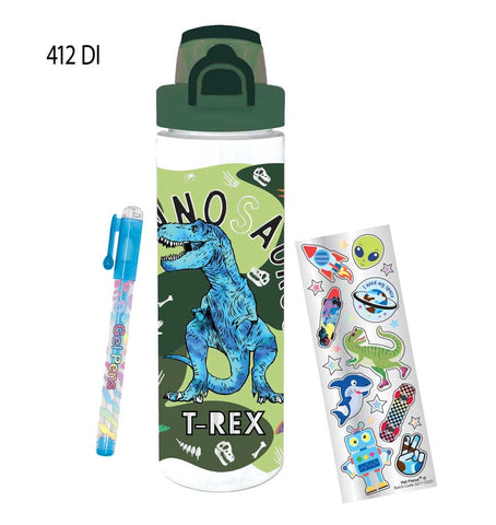 Pop-Open Water Bottle/Writing Fun - Dinosaur