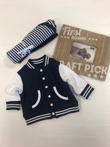 Little Man Varsity Jacket - Navy/White