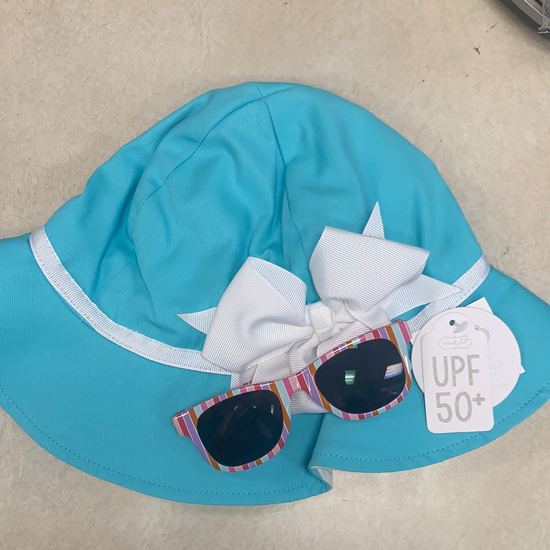 Blue Bow Sun Hat and Glasses