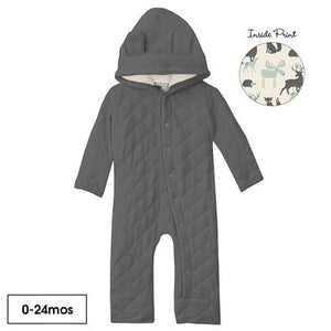 Pewter/Natural Forest Animals Quilted Hoodie Coverall