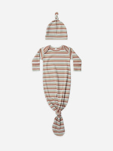 Summer Stripe Knotted Gown & Hat Set