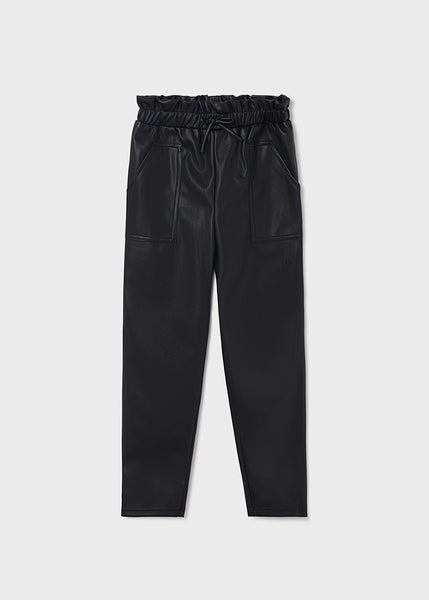 Leatherette Long Pants-Black