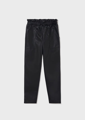 Leatherette Long Pants-Black