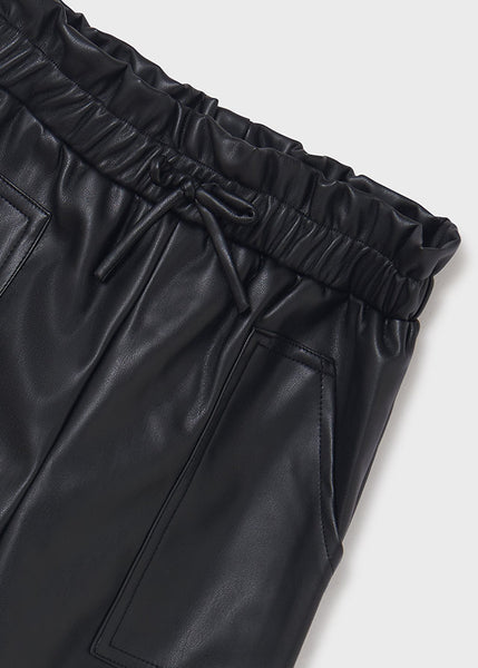 Leatherette Long Pants-Black