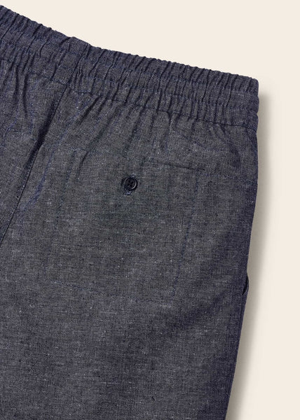 Linen Jogger Shorts-Navy