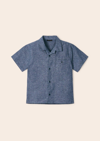 Blue Linen Short Sleeve Shirt