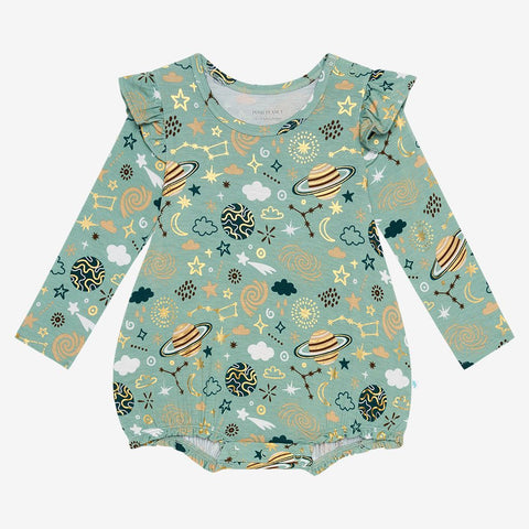 To The Stars Long Sleeve Ruffled Bubble Romper