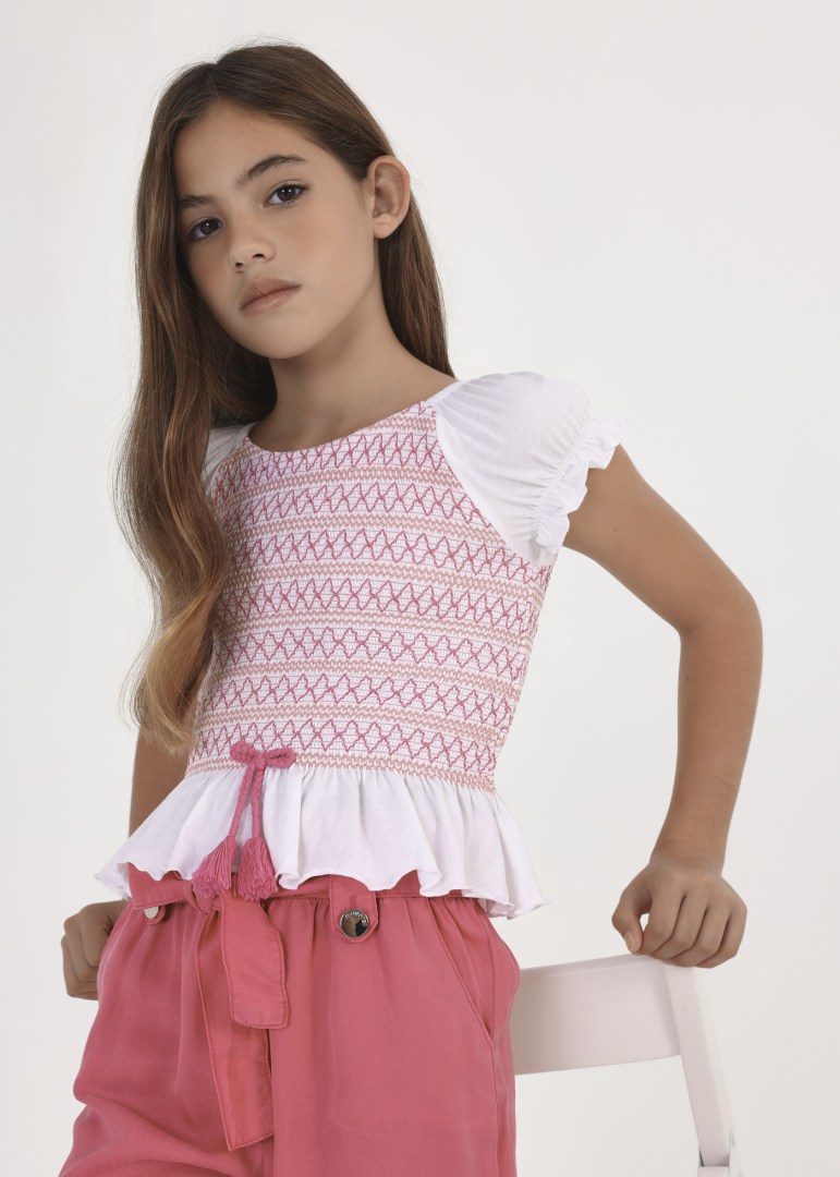 Smocked Pink & White Top