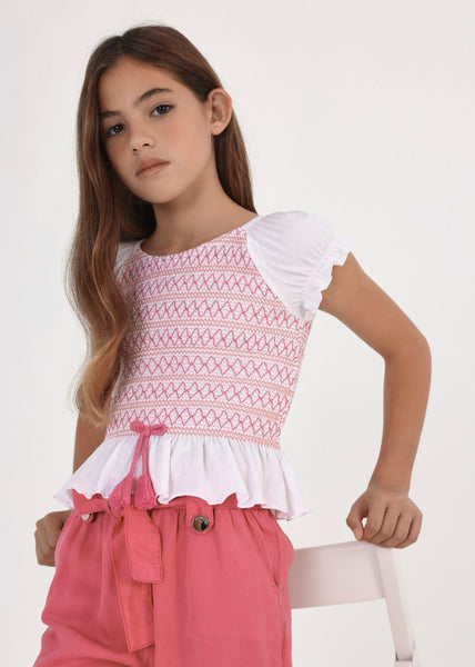 Smocked Pink & White Top