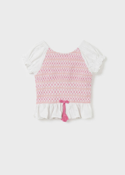 Smocked Pink & White Top