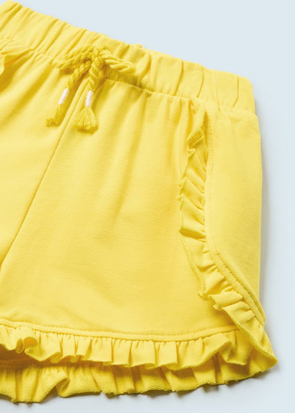 Ruffle Cotton Shorts-Yellow