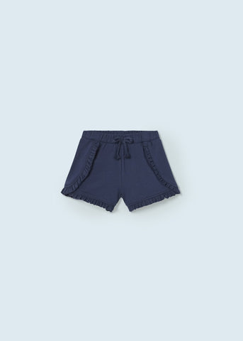 Ruffle Cotton Shorts-Navy