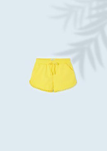 Yellow Cotton Pom Trimmed Shorts