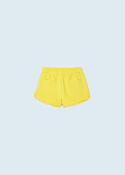 Yellow Cotton Pom Trimmed Shorts